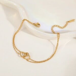 ✨ Gold Tone Double-Chain Heart Bracelet